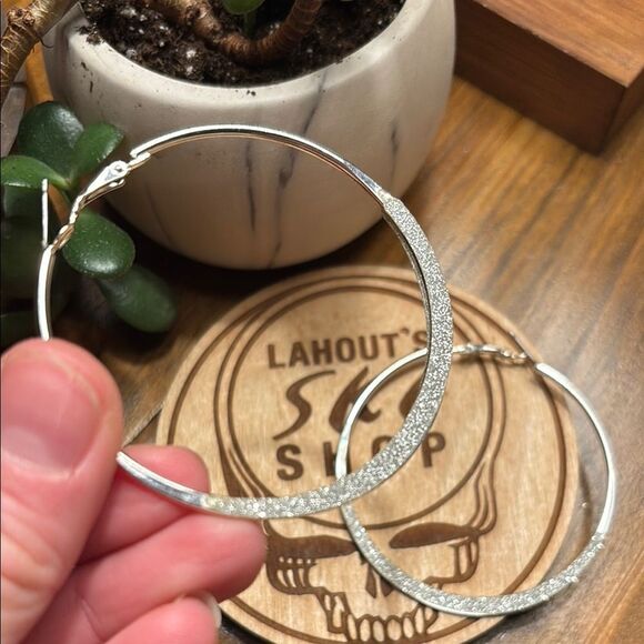 Sparkle ✨ Silver Hoop Earrings - Picture 3 of 9